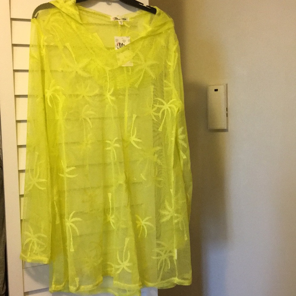 New Long Sleeve Mesh Palm Trees Coverup w Hood